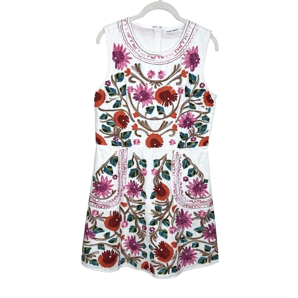 Roller Rabbit Dress Womens Small Multicolor Embroidered Floral Shift Boho